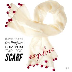 Kate Spade On Purpose ‘EXPLORE’ Pom Pom Scarf